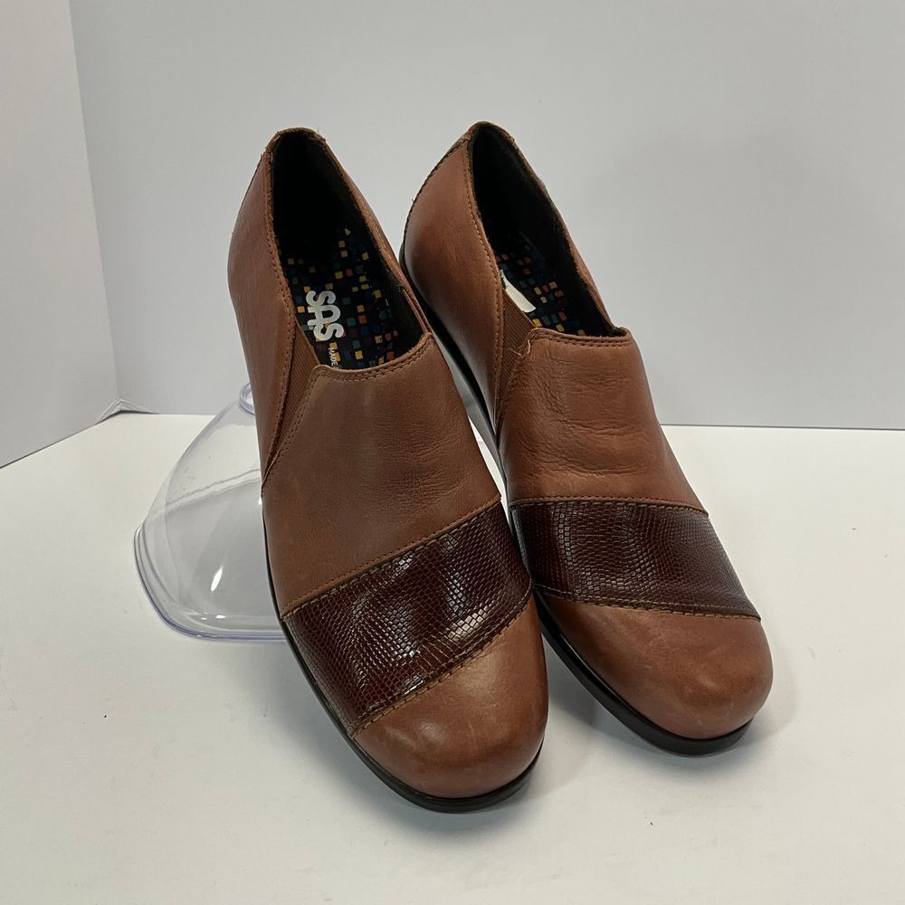 SAS Comfort Leather Slip On Loafers Brown Wedge Comfort Shoes Sz 9 Narrow